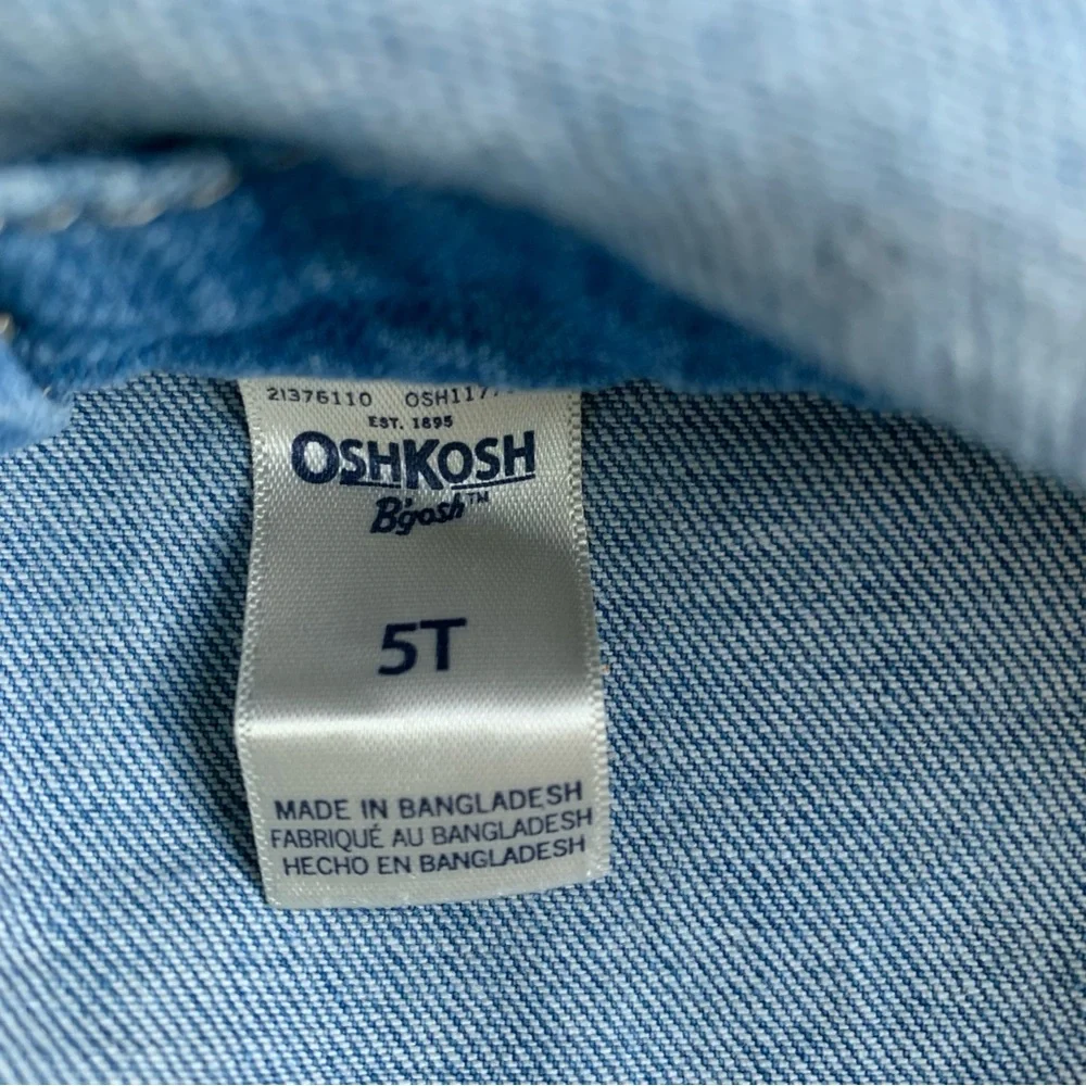 OshKosh B'gosh Girl Vestbak Blue‎ Shortalls Overalls Crochet Lace Hem Size 5 5T